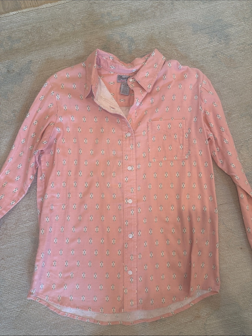 Wrangler Pink Button-Down Shirt with White Floral Print